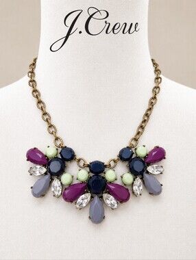 J.Crew Statement Floral Bib Necklace | Purple Blue Mint Green Crystal | 9.5"